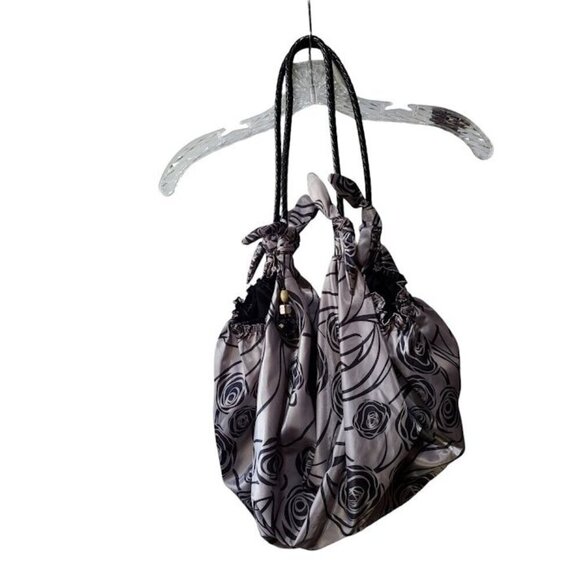 Emma Rose Hobo Bag With Floral Pattern Black & Silvery Taupe Polyester & Polyure - Picture 2 of 6
